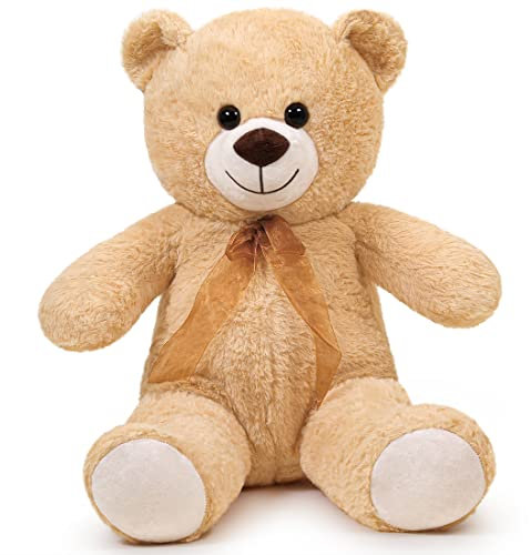 SNOWOLF Cuddly Bear en Peluche avec Bouton Yeux Doux - Ours Mignon poupée Enfant Jouet garçon Fille Anniversaire Noël Saint Valentin Cadeau (40m, Brun Clair)