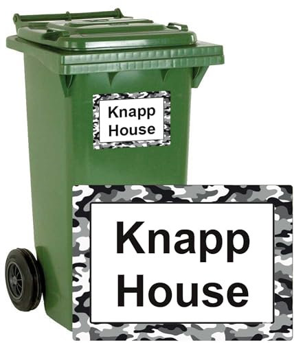 stika.co Pack of 4 Personalised White Camouflage print Wheelie bin stickers, House Number and Street Name for Bin containers (A4-297 x 210mm, Laminated Vinyl)