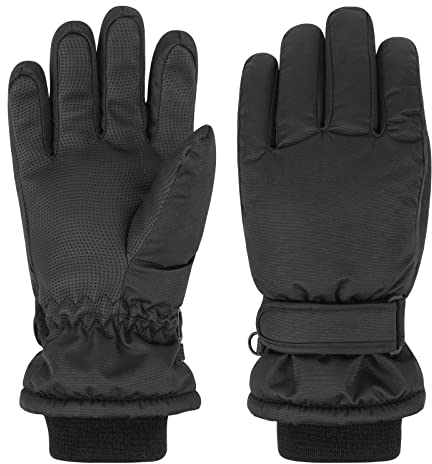 QKURT Guanti da Sci per Bambini, Guanti da Neve Impermeabili Antivento per Snowboard, Sci, Alpinismo, Pesca, Nero, Unisex, 4-13 Anni