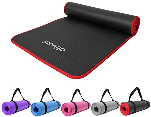 ATIVAFIT NBR Yogamatte,10mm dicke Trainingsmatte,183 cm * 61 cm Gymnastikmatte, rutschfeste Sportmatte mit Tragegurt,ideale Fitnessmatte für Pilates, Yoga oder andere Heimtrainings