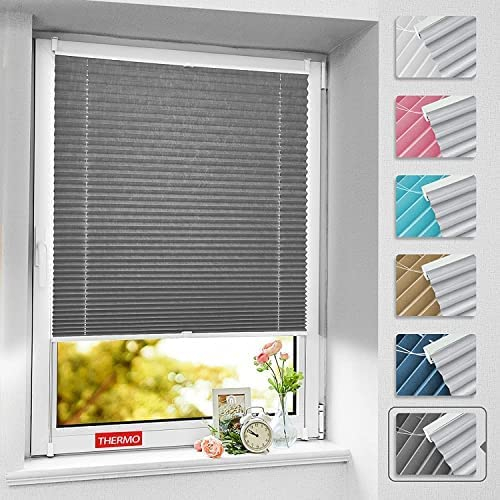 BelleMax Plissee ohne Bohren verdunkelung, Thermo Plisseerollo Klemmfix, Grau 90x140cm(BxH), Verdunklungsplissee 100% lichtundurchlässig für Fenster, Blickdicht Sichtschutz Sonnenschutz