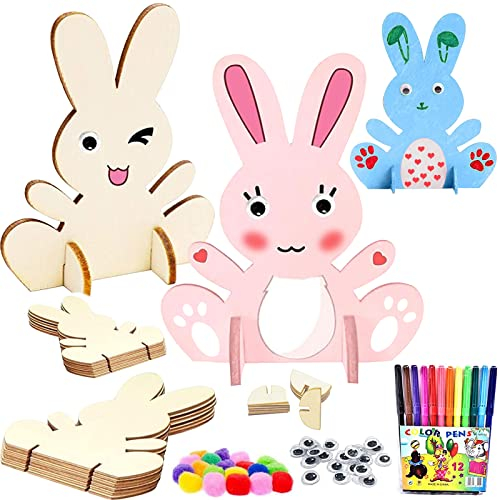 76 Stück DIY Osterhase Deko Set,Ostern Basteln Holz,DIY Osterhase Deko Bastel,Osterdeko Basteln Kinder,Ostern Basteln,Holzanhänger Ostern zum Bemalen,Ostern Holz Hase Bastelzubehör Dekorationen