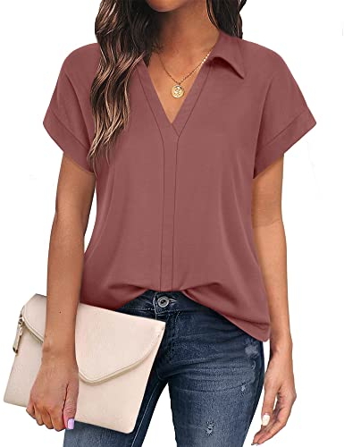Gaharu Leichte Blusen Damen Sommer Elegant Altrosa Oberteil Kurzarm Modern für Festliche Anlässe Abendmode Party Schöne Oberteile zum Ausgehen