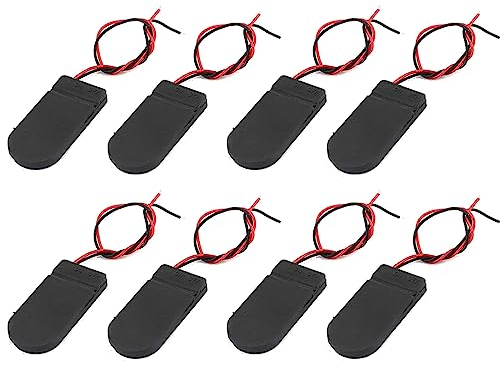 SQXBK 10PCS Black CR2032 Battery Holder Coin Cell Holder Button Coin Cell CR2032 Battery Holder Case Box with Wire Lead ON-Off Switch