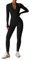 Ecupper Jumpsuits Damen Yoga Bodycon Einteiler Zip Up Overall Rompers Langärmelig Workout Outfit Schwarz XL