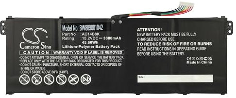 vhbw Batería Compatible con Acer Chromebook 15 CB5-571-C4G4, CB5-571-C4T3, CB5-571-C506 Notebook (3000 mAh, 15,2 V, Li-Poli)