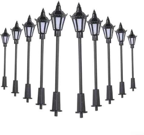 Oniissy LED Straßenlaterne Beleuchtung Lampe Park Modelleisenbahn Zug Modell Eisenbahn Park mit 10x LED Straßenlaterne Beleuchtung, Für H0 TT Scale Train Enthusiasten (10 Stück)