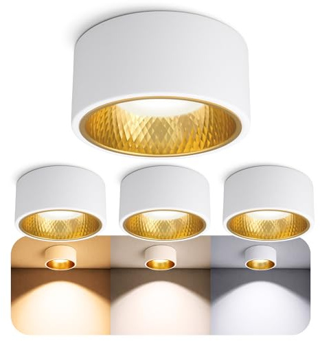 SSC-LUXon OLINO Aufbaustrahler weiß 4er Set GX53 3 Lichtfarben gold/silber | Vier Deckenspots mit wechselbarer Front gold & silber - warm / neutral / kalt, für Wohnzimmer, Flur & Büro, inkl. LED