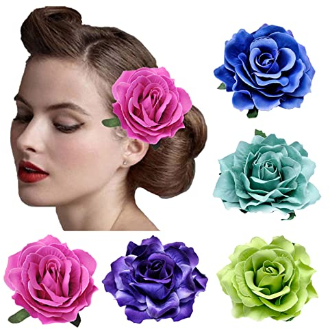 DRESHOW 5 Pièces Fleur Broche Tête Ornement Mariée Femmes Rose Fleur Accessoires De Cheveux Pince À Cheveux De Mariage,Taille unique, Style B
