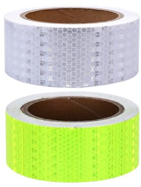 Nastro riflettente adesivo di avvertimento ad alta intensità, nastro riflettente impermeabile, nastro di sicurezza autoadesivo per moto e bici di notte, bianco + giallo fluorescente, 9 m x 5 cm