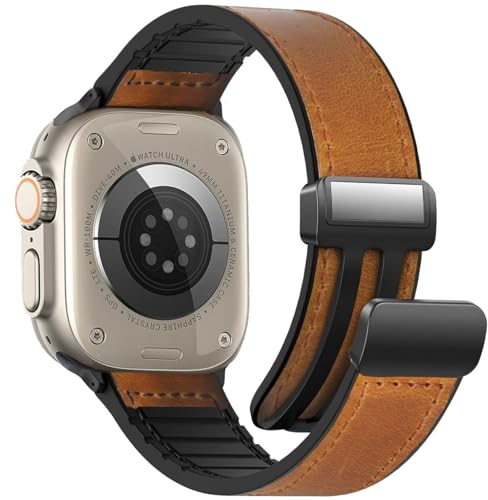 WestEagle Bracelet en cuir compatible avec Apple Watch 49 mm, 45 mm, 44 mm, 42 mm, pour homme et femme, bracelet magnétique en cuir véritable vintage, pour iWatch Series Ultra SE 9 8 7 6 5 4 3 2 1, 46