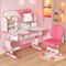Kripyery Set di scrivania e sedia per bambini, regolabile, per scuola, scrittura, compiti, studio, scrivania ergonomica con grande lavagna, libreria e cassetto, rosa
