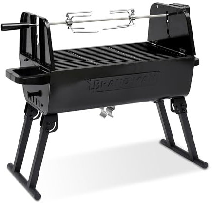Brand-Man - Barbecue 2 in 1 con kit per girarrosto, portatile, pieghevole, a carbone, in acciaio inox, con motore e altezza regolabile, per cortile, campeggio, patio, tailgating