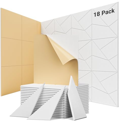 Topnaca 18 Stück Akustikplatten Selbstklebend, Schallabsorber, Schalldämmung Wand tür Decken und Akustikpaneele, 30x30x0.9cm Schallschutzplatten für Studio, Home, Büro die Wand Decke(Weiß)