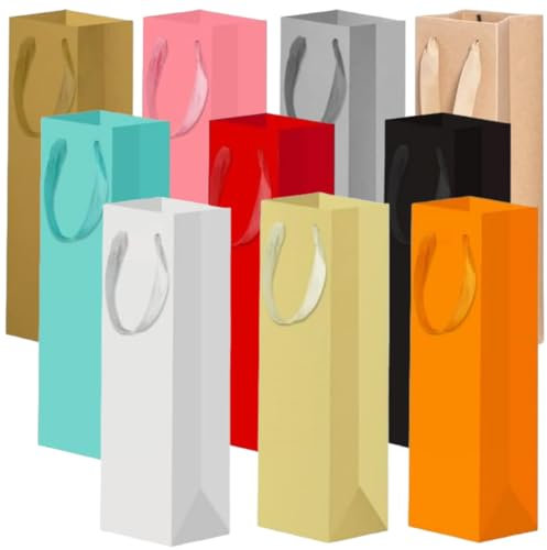 10 Pack Colorful Wine Gift Bags,Bottle Wine Bag with Handles Bulk,Kraft Paper Single Wine Carry Bag,for Housewarming, Birthday, Anniversary, Wedding, Dinner Party