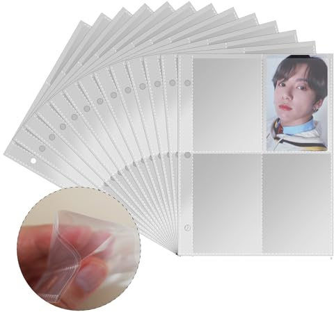 50 Stück Leere Pokemon Hüllen Fotokarte Sleeves, 400 Taschen Transparent Karten Folien Trading Einzeln, Doppelseitiger Seitenschutz mit 4 Taschen, Fotokarte Binder A5 Postkartenhüllen für Karte Foto