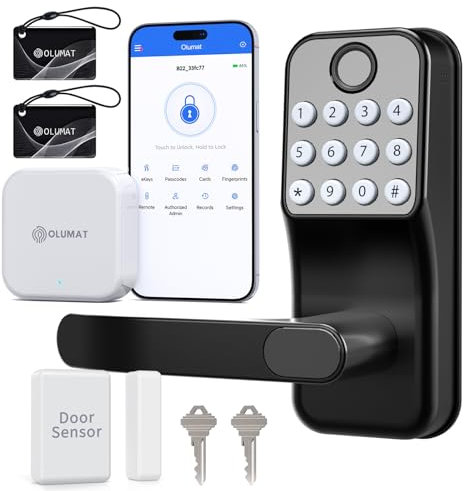 【Smart Door Lock with Griff】Keyless Entry Door Lock with Gateway Door Sensor Wi-Fi Keypad Smart Door Lock Remote Control Lock for Front Door Compatible with Alexa (Black)