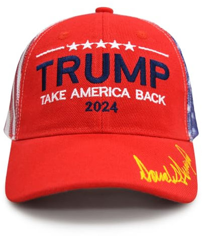DISHIXIAO Trump 2024 Make America Great Again Hut Take America Back Hat mit USA-Flaggen-Stickerei, verstellbare Netz-Baseballkappe, Echtes Rot, L