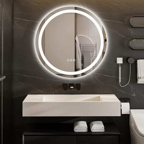 ChillCruiser 70cm rundes LED-Badezimmer Spiegel 3 Farbtemperaturen einstellbar dimmbar Antibeschlag-Lichter an der Wand montierter Schminkspiegel mit Smart-Touch-Steuerung