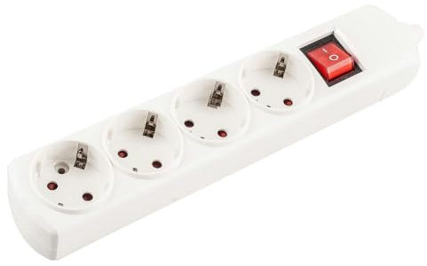 Regleta de alimentación Blanca 4 Tomas, sin Cable, con Interruptor; Ideal para conectar múltiples Dispositivos eléctricos y gestionar la energía.