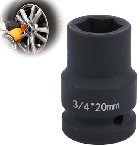 Deep 6-Point Impact Socket 3/4 Drive 20mm,Chrome Molybdenum Steel, Anti-Rust Metric Hex Socket for Car Repairs and Impact Wrench