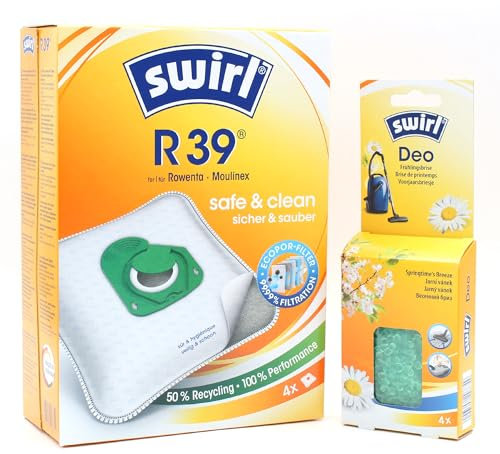 4 Sacs D'aspirateur + Billes Déodorantes Compatible avec Rowenta RO 6886EA | Compatible avec Swirl R39 - R 39 | 4 Sacs, Désodorisant, Accessoires, Pièces Détachées