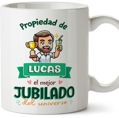 MUGFFINS Tazas Personalizadas para JUBILADO hombre - En Español - Propiedad de - 11 oz / 330 ml - Regalo Personalizable original y divertido