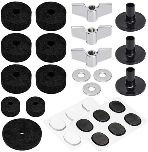 GATSUZG Kit de accesorios de repuesto para platillos, fieltros para platillos, fieltros para soportes de platillos, almohadillas de fieltro para platillos batería, fieltro embrague Hi-Hat(33 piezas)