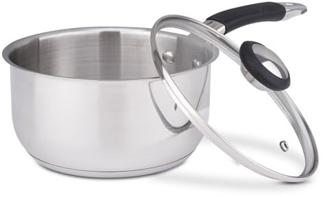 AKH HOUSEWARE Stainless Steel Saucepan 18cm | Induction Hob Pan with Lid | Multipurpose Cooking Pot | Soup Pan | Suitable for All Hobs (18CM)