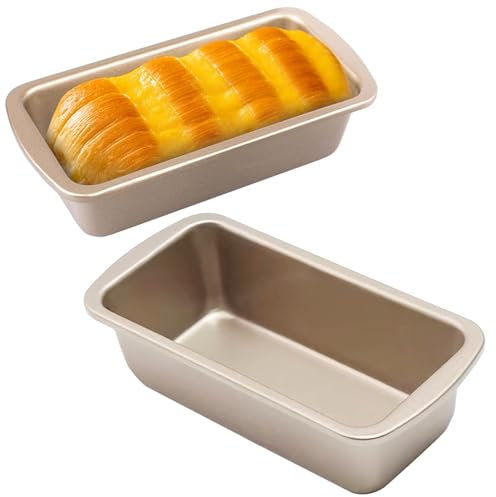 2 stampi per pane piccoli, in acciaio inox, rettangolari, per cottura extra spessi, con rivestimento antiaderente, mini teglia per forno, ninja ad aria calda (oro S)