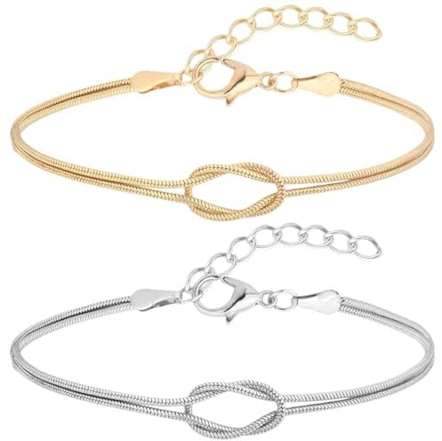 JAWUZ 2 Stück Knot Armband Gold,Partnerarmbänder,Paar Armbänder,Paare Geschenke,Passende Pärchen Armband Für Paaren Freundschaft Beziehung Passend Armreifen