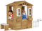 Outsunny Casetta per Bambini in Legno, Giochi da Giardino per Bambini con Finestre, Staccionata, Portavasi e Panca, 205x119x140 cm, Legno Naturale e Bianco
