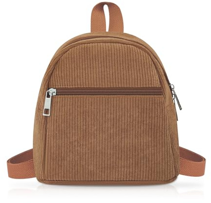 Energather Kleiner Rucksack Damen, Corduroy-Mini-Rucksack Damen Rucksack Klein für Frauen und Mädchen, Tragbarer Rucksacks Klein mit Einstellbarem Schultergurt für Spazieren, Einkaufen (braun)