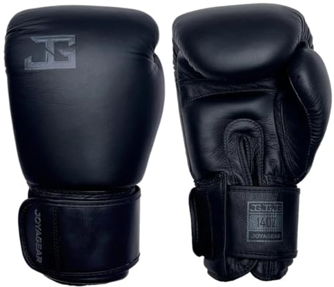 JOYAGEAR Premium Kickbox Handschuhe - Schwarz 12 oz - Handgefertigt in Thailand - Leder - Kampfsport Sparring Handschuhe - Muay Thai Kickboxen - Boxhandschuhe - Punchinghandschuhe Joya Fight Gear