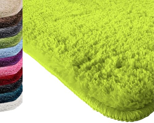 casa pura Tapis de Bain certifié Oeko-Tex 100 - Tapis Lavable pour Salle de Bain - Ultra-Doux - Tapis de Douche Anti-moisissure Andidérapant (Modèle SkyPomme Vert, 80 x 150 cm)