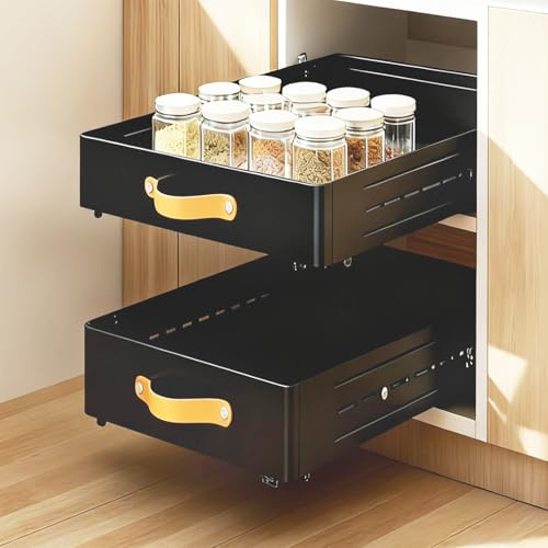 Teleskopschublade - Tiefe Einstellbar 41-60CM Tief x 25CM Breite x 7.8CM Höhe, Ausziehbare Schublade Küche Große Metall Slide Out Organizer Mit Griff, Organizer Ausziehbar Für Küche Badezimmer Schwarz