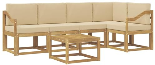 vidaXL Outdoor-Sofagarnitur 6 pcs Weiß und Beige Massivholz Akazie, Outdoor-Ecksofa, modernes Lounge-Set für Garten, Robustes Sitzmöbel für Terrasse, Entspannen
