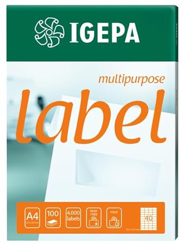 Igepa Label Multipurpose Etiketten 210 x 148 mm Papier permanent haftend für Laser- und Injektdrucker sowie Kopierer 100 Blatt A4 / 200 Etiketten