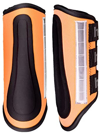 HORZE High-Visibility Reflective Neoprene Protective Horse Boots Pair for Nighttime Horseback Riding | Front or Back Legs - Orange - S