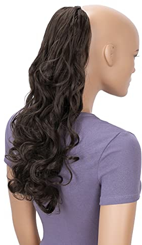 CAISHA 50cm Haarteil Ponytail Zopf Haarverlängerung Mit 2 Bändern Pferdeschwanz Lockig Dunkelbraun HC3a-1