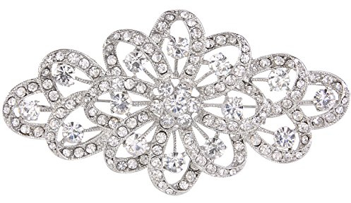 EVER FAITH® Cristal Autrichien 4 inch Filigrané Dentelle Noces Broche Pin Transparent - Ton Argent