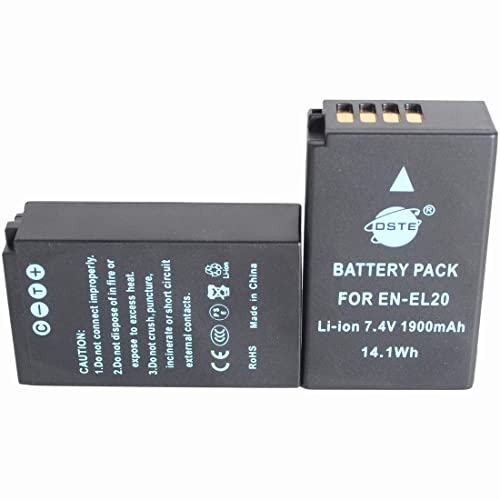DSTE 2-Pack Rechange Batterie pour Nikon EN-EL20 Coolpix A, Nikon 1 J1, Nikon 1 J2, Nikon 1 J3, Nikon 1 AW1, Nikon 1 S1, Nikon 1 V3