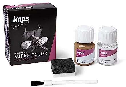 Tinte con Imprimación para Zapatos y Bolsos Textiles Y de Cuero Natural Y Sintético, Kaps Super Color And Preparer, 70 Colores (166 - camel)