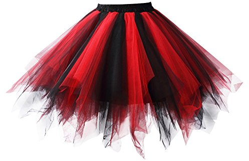 Honeystore Women's Short Vintage Ballet Bubble Puffy Tutu Petticoat Skirt Black and Red A520626120110