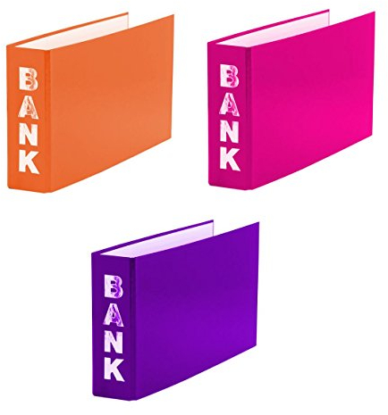 3x Bankordner / 140x250mm / für Kontoauszüge / je 1x orange, lila, pink