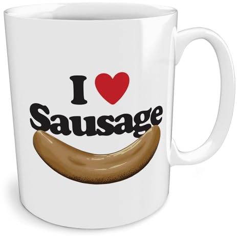 Black Raven Design - I Love Sausage | Heart, Ceramic Mug, 11fl oz