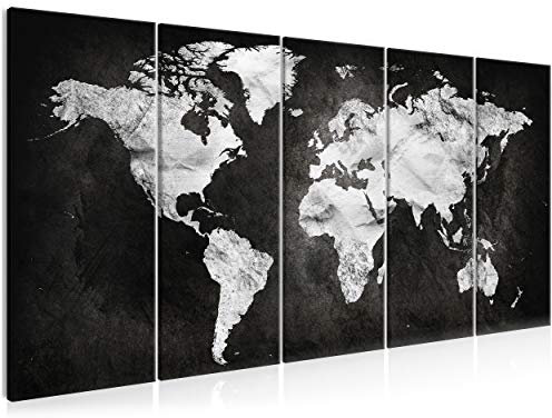 decomonkey Bilder Weltkarte 225x90 cm 5 Teilig Wandbild Groß Leinwandbild XXL Deko Wohnzimmer Schlafzimmer Büro Wanddeko Leinwand Pictures For Wall Poster Wall Painting Modern Landkarte