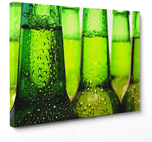 Cuadro sobre lienzo Canvas – ConKrea – Listo para colgar – Beer Bar Cerveza – Botellas verdes