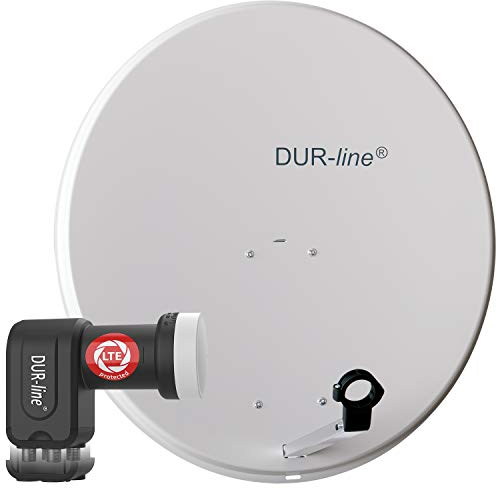 DUR-line MDA 80 Hellgrau - Digiatale 4 Teilnehmer Satellitenschüssel Komplett-Anlage mit +Ultra Quad - LNB [Camping, Astra 19,2°, DVB-S/S2, Full HD, 4K, 3D]