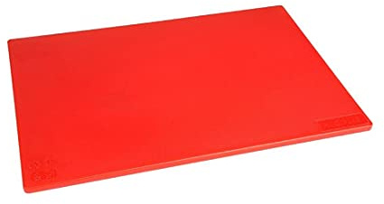 Hygiplas LDPE Chopping Board 450x300x10mm, Red | Prevents cross-contamination when prepping raw meat; non-absorbent, non-toxic surface ensures hygienic commercial use.
